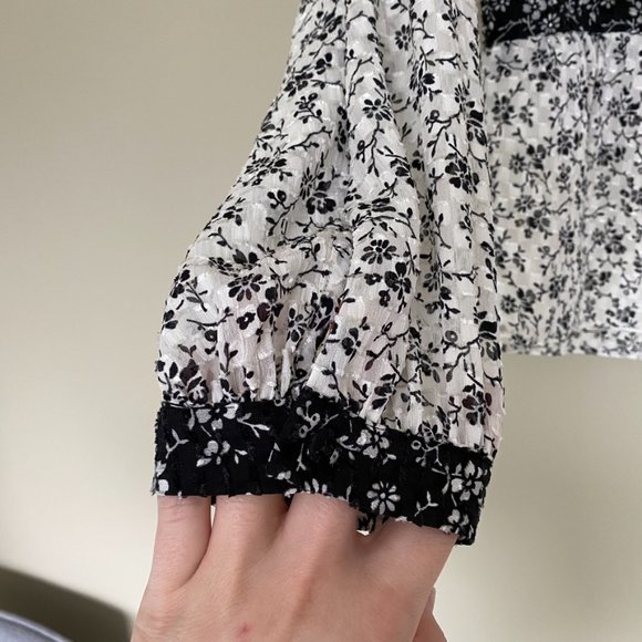 Madewell Black & White Floral Peplum Blouse Top Size Medium - Picture 6 of 10